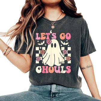 Let's Go Ghouls Halloween Ghost Costume Retro Groovy Women's Oversized Comfort T-Shirt - Seseable