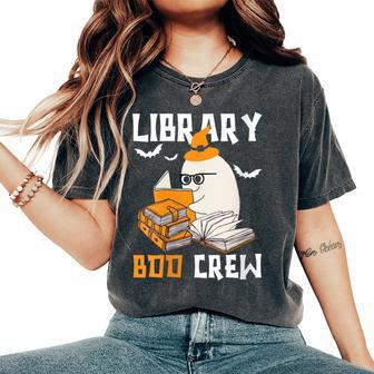 Library Boo Crew School Librarian Halloween Library Books Women's Oversized Comfort T-Shirt - Seseable