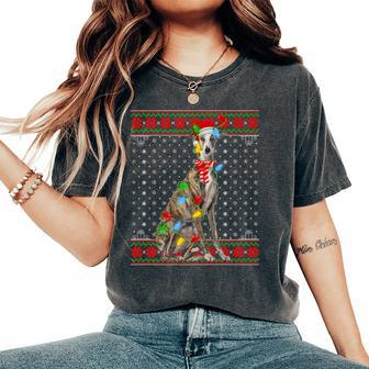 Lighting Dog Xmas Ugly Sweater Santa Greyhound Dog Christmas Women's Oversized Comfort T-Shirt | Mazezy