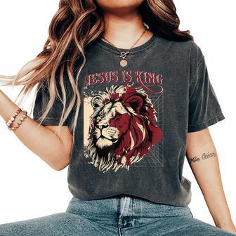 Lion Jesus Is King Christian Bible Scripture Faith Quote Women's Oversized Comfort T-Shirt - Monsterry UK