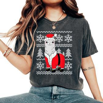 Llama Santa Hat Ugly Christmas Sweater Holiday Women's Oversized Comfort T-Shirt - Monsterry AU