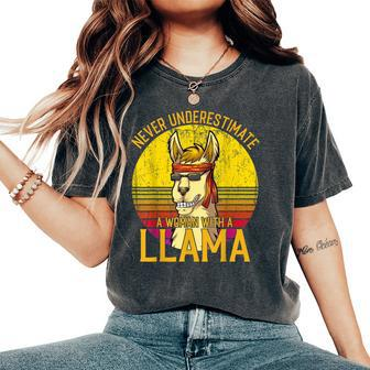 Llama Never Underestimate A Woman With A Llama Women's Oversized Comfort T-Shirt - Monsterry