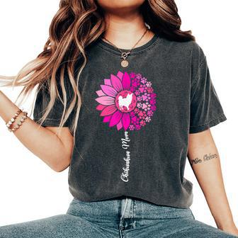 Long Haired Hair Chihuahua Mom Sunflower Chiwawa Lover Dog Women's Oversized Comfort T-shirt | Mazezy