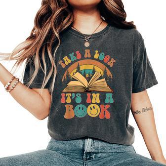 Take A Look It's In A Book Reading Vintage Retro Rainbow Women's Oversized Comfort T-Shirt - Seseable