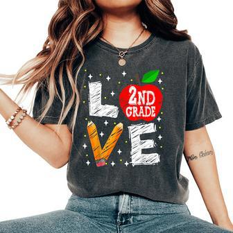 Love 2Nd Grade Apple Back To School Teacher Women's Oversized Comfort T-Shirt - Seseable