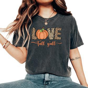 Love Fall Y'all Leopard Print Pumpkin Women's Thanksgiving Women's Oversized Comfort T-Shirt - Monsterry AU
