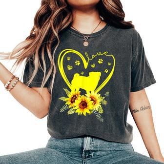 Love Pug Sunflower For Dog Lover Women's Oversized Comfort T-shirt | Mazezy