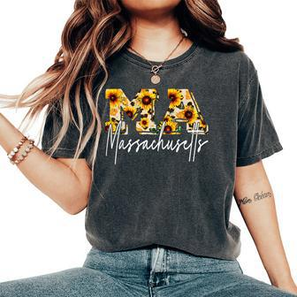 Massachusetts Sunflower Leopard Women's Oversized Comfort T-shirt | Mazezy