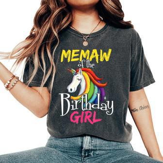 Memaw Of The Birthday Girl Cute Floral Unicorn Face Women's Oversized Comfort T-shirt | Mazezy
