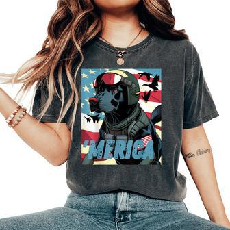 Merica Patriotic Black Labrador 4Th Of July Duck Hunting Women's Oversized Graphic Print Comfort T-shirt - Monsterry DE
