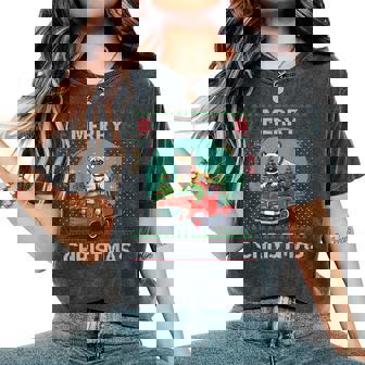 Merry Christmas 2023 Sweater Ugly French Bulldog Xmas Lights Women's Oversized Comfort T-Shirt | Mazezy