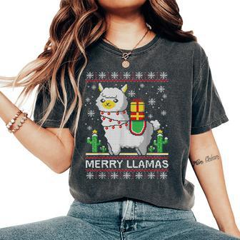 Merry Llamas Ugly Christmas Sweater Pun Women's Oversized Comfort T-Shirt - Monsterry CA