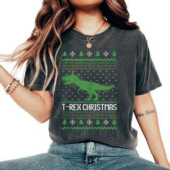 Merry T-Rex Christmas Ugly Christmas Sweater Women's Oversized Comfort T-Shirt - Monsterry AU