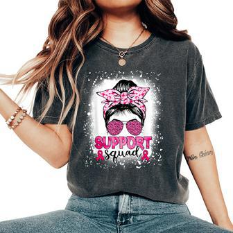 Messy Bun Glasses Pink Support Squad Breast Cancer Awareness Women's Oversized Comfort T-Shirt - Seseable