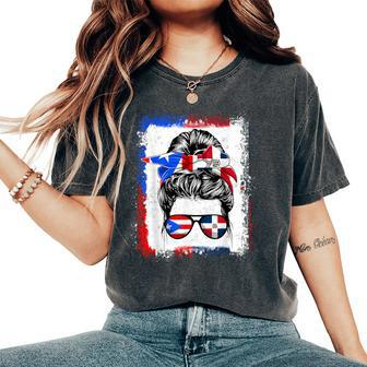 Messy Bun Half American Puerto Rican Dominican Root Women's Oversized Comfort T-Shirt - Seseable