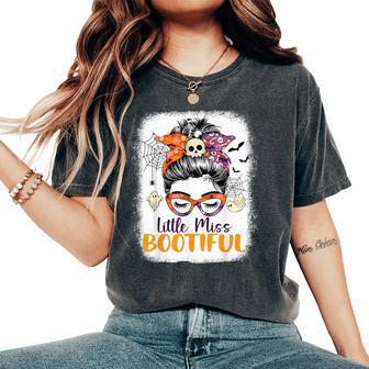 Messy Bun Little Miss Bootiful Boo Halloween Costume Girls Women's Oversized Comfort T-Shirt - Seseable