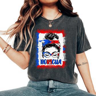 Messy Bun Puerto Rico Flag Boricua Puerto Rican Girls Women's Oversized Comfort T-Shirt - Seseable