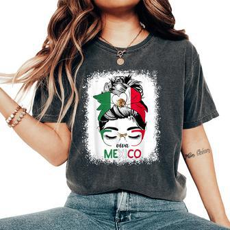 Mexican Independence Viva Mexico Messy Bun Hair Women's Oversized Comfort T-Shirt | Mazezy