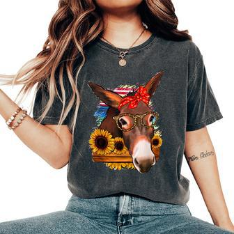 Mexican Serape Glasses Donkey Mom Western Rodeo Women's Oversized Comfort T-shirt | Mazezy