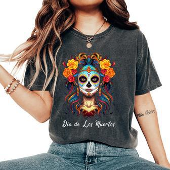 Mexican Sugar Skull Girl Halloween Dia De Los Muertos Women's Oversized Comfort T-Shirt - Thegiftio UK