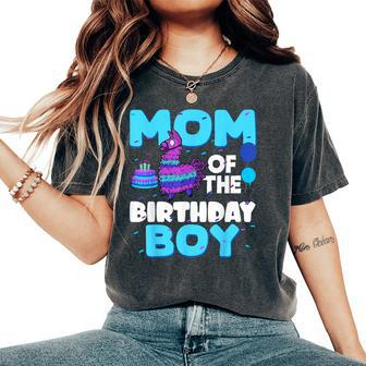 Mom Of The Birthday Boy Llama Family Party Decorations Women's Oversized Comfort T-Shirt - Monsterry