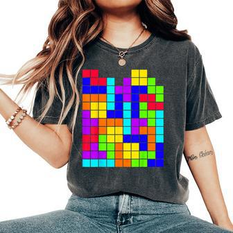 Nerdy Tetrominoes Block Puzzle Video Game Math Teacher Geek Women's Oversized Comfort T-Shirt - Monsterry AU