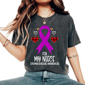 For My Niece Crohns Disease Awareness Ribbon Leopard Buffalo Women's Oversized Comfort T-shirt | Mazezy