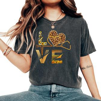 Nurse Sunflower Leopard Print Love Nurse Lovers Women's Oversized Comfort T-shirt | Mazezy