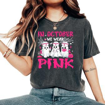 In October We Wear Pink Nurse Ghost Halloween Breast Cancer Women's Oversized Comfort T-Shirt - Thegiftio UK