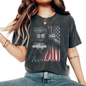 One Nation Under God Trump 2024 God American Flag Women's Oversized Comfort T-Shirt - Monsterry DE
