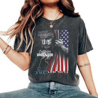 One Nation Under God Trump 2024 God American Flag Women's Oversized Comfort T-Shirt | Mazezy