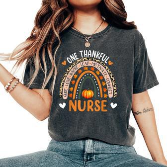 One Thankful Nurse Rainbow Leopard Pumpkin Thanksgiving Women's Oversized Comfort T-Shirt - Seseable