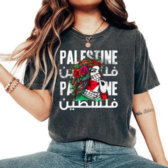 A Palestinian Girl Wearing A Palestinian Bandana Palestine Women's Oversized Comfort T-Shirt | Mazezy