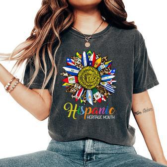 Hispanic Heritage Month Latino Countries Flags Sunflower Women's Oversized Comfort T-shirt | Mazezy