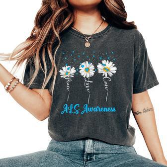 Peace Love Cure Als Awareness Costume Daisy Ribbon Women's Oversized Comfort T-shirt | Mazezy