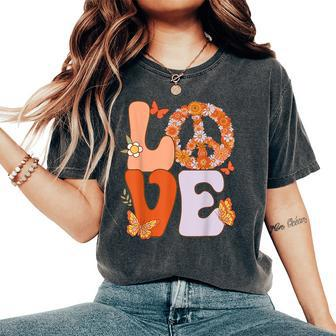 Peace Sign Love 60S 70S Groovy Hippie Theme Floral Funny Women's Oversized Graphic Print Comfort T-shirt - Monsterry AU
