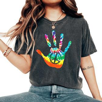 Peace Sign Love Handprint 60S 70S Tie Dye Hippie Costume Women's Oversized Comfort T-shirt | Mazezy