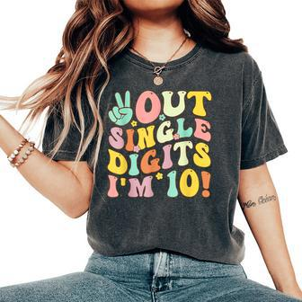 Peace Out Single Digits I'm 10 Retro Retro Groovy Birthday Women's Oversized Comfort T-Shirt - Monsterry