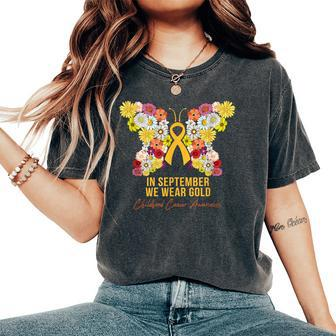 Pediatric Oncology Floral Butterfly September We Wear Gold Women's Oversized Comfort T-Shirt - Monsterry AU
