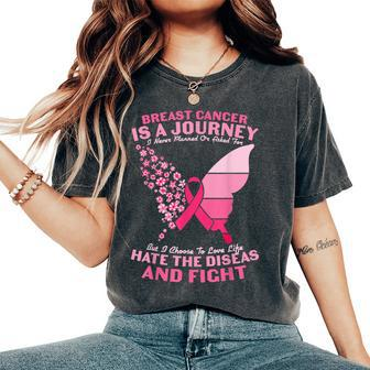 Pink Butterfly Sunflower Breast Cancer Warrior Pink Ribbon Women's Oversized Comfort T-shirt | Mazezy