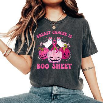 Pink Halloween Wife Pink Breast Cancer Is Boo Sheet Women's Oversized Comfort T-Shirt - Monsterry CA