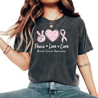 Pink Ribbon Peace Love Cure Breast Cancer Awareness Women's Oversized Comfort T-Shirt - Seseable