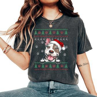 Pitbull Christmas Ugly Sweater Pit Bull Lover Xmas Women's Oversized Comfort T-Shirt - Seseable