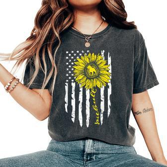 Pitbull Dog American Flag And Sunflower Women's Oversized Comfort T-shirt | Mazezy