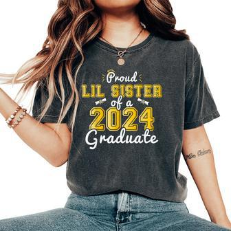 Proud Lil Sister Of A 2024 Graduate Senior 24 Graduation Women's Oversized Comfort T-Shirt | Mazezy