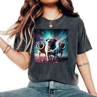 Pugs In Space With Donuts Cute Pug Boys Girls Women's Oversized Comfort T-Shirt - Seseable