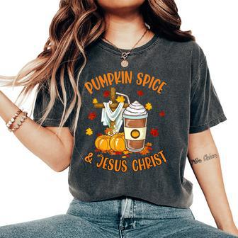 Pumpkin Spice And Jesus Christ Coffee Lovers Women's Oversized Comfort T-Shirt - Seseable