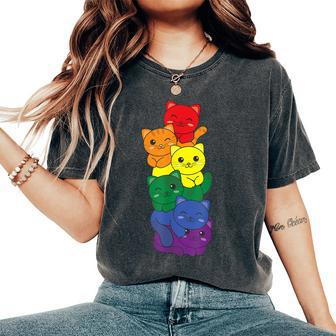 Rainbow Flag Pride Month Lgbtq Rainbow Cat Women's Oversized Comfort T-Shirt - Seseable