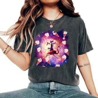 Rave Space Cat On Flamingo Unicorn Ice Cream Women's Oversized Comfort T-shirt | Mazezy