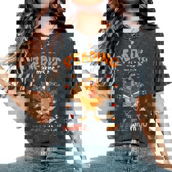 Reading Makes Me Gobble With Joy Turkey Reading Book Fall Women's Oversized Comfort T-Shirt - Thegiftio